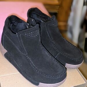 Womens Black Suede Ankle Booties